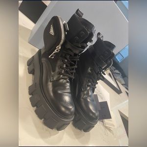 Prada Monolith Leather & Re-Nylon Boots with Pouch